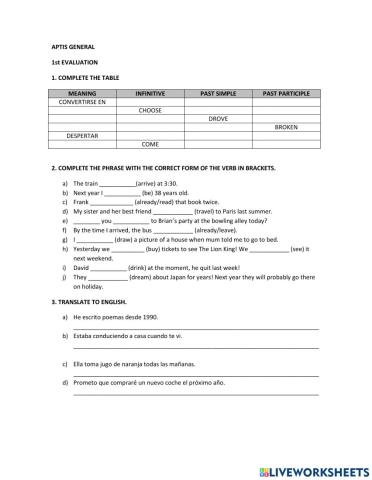 Aptis mixed tenses and irregular verbs
