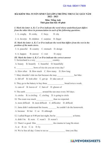 Đề thi Cầu Giấy 22-23