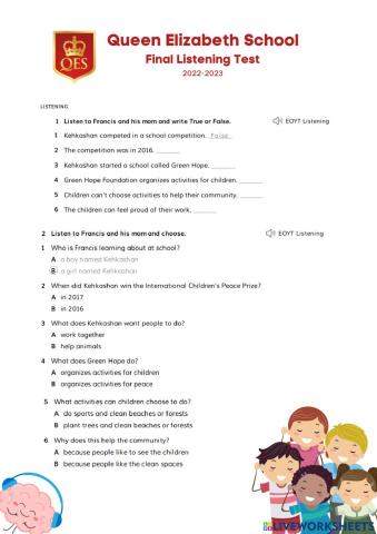 2nd grade final listening test