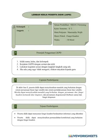 LKPD Menyusun Fungsi Kuadrat