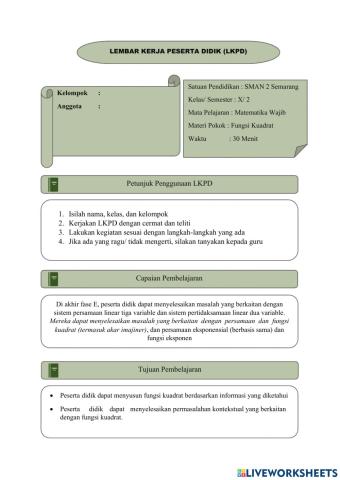 LKPD Menyusun Fungsi Kuadrat