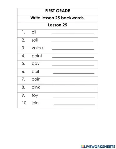 Lesson 25 FIRST GRADE backwards