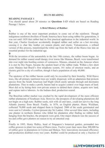 IELTS Reading. A Brief History of Rubber