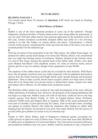 IELTS Reading. A Brief History of Rubber
