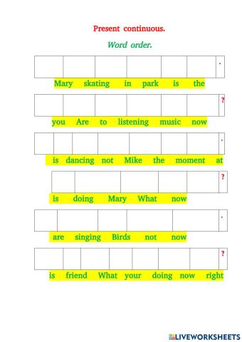 Present Continuous (word order).