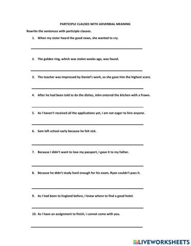 Participle clauses with adverbial meaning