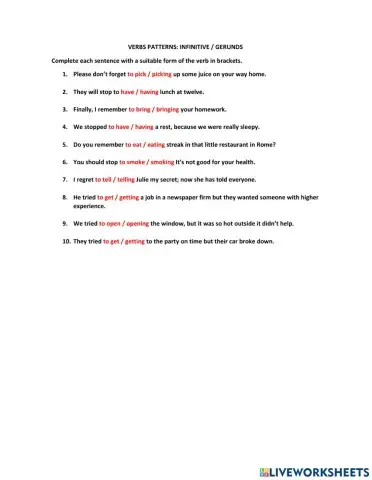 Verb patterns- infinitive-gerund