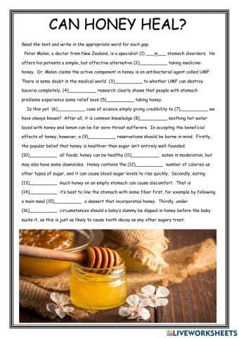 Can Honey Heal? Cloze Exercise for Advanced Students