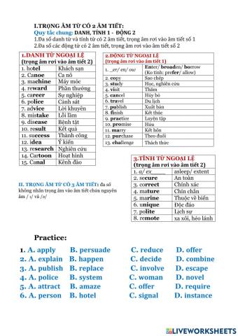 Trọng âm của từ có 2 âm tiết