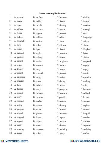 Syllable Stress-Two-Syllable Words