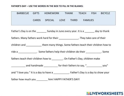 5. FATHER'S DAY - Fill in the Blanks TEXT