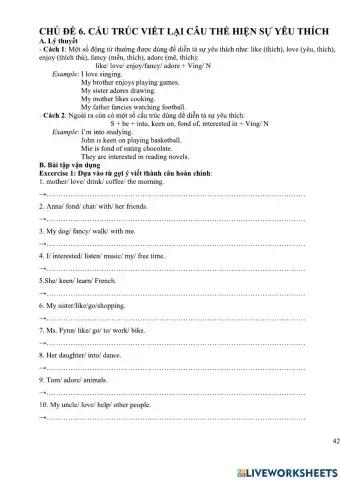 Viết lại câu - Yêu thích