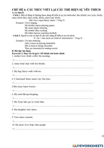 Viết lại câu - Yêu thích