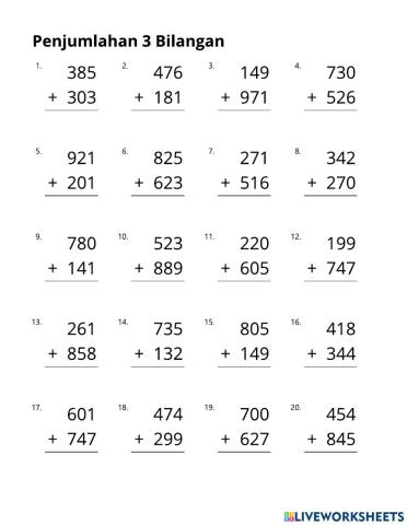 Penjumlahan 3 Bilangan A