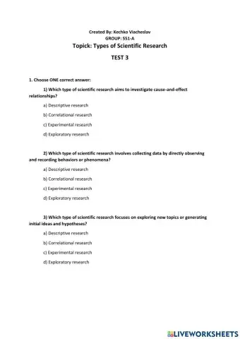 Student Test: Types of Scientific Research