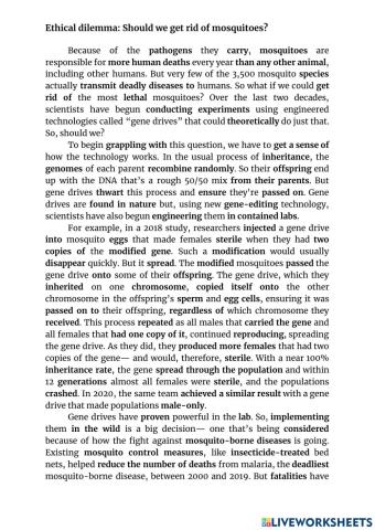 Ethical dilemma: Should we get rid of mosquitoes?