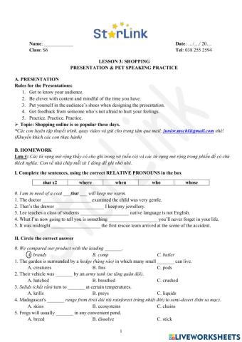 Foreign Teacher-S6-WEEK 3-LESSON 3-PRESENTATION & PET SPEAKING PRACTICE