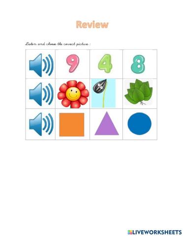 Review (numbers, parts of the plant and shapes)