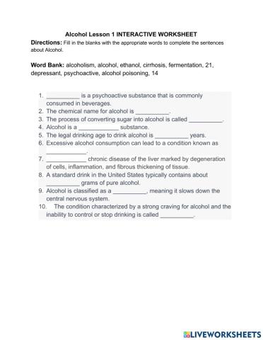 Alcohol Lesson 1 Interactive Worksheet