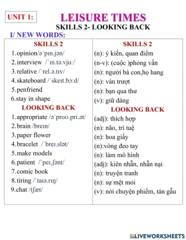 English 8- unit 1- skills 2- looking back