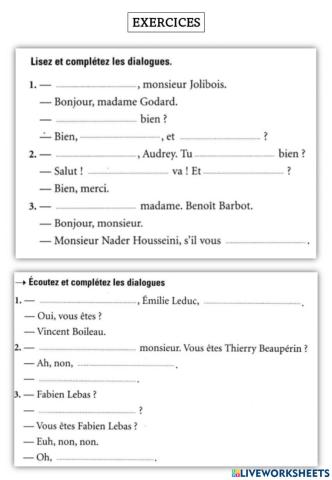 Exercices A1 - salutations, excuses