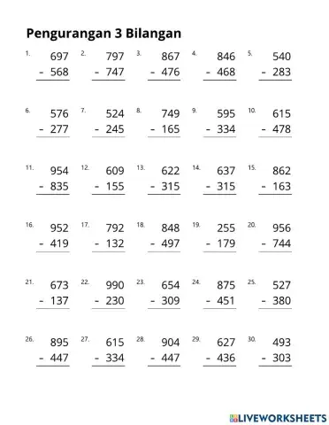 Pengurangan 3 Bilangan A