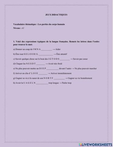 Les parties du corps humain -JEUX DIDACTIQUES