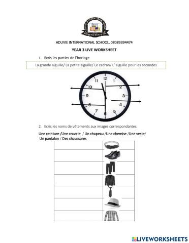 L'heure et les vetements en francais