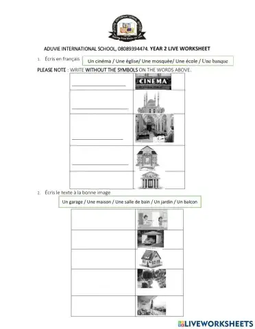 Les lieux dans a ville et les parties de la maison