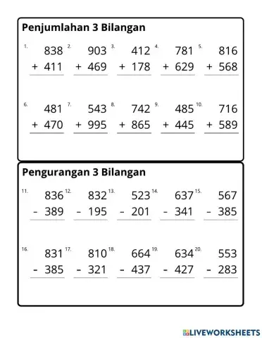 Penjumlahan & Pengurangan 3 Bilangan A