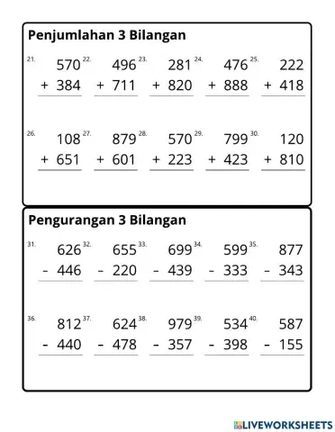 Penjumlahan & Pengurangan 3 Bilangan B