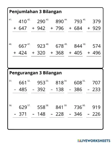Penjumlahan & Pengurangan 3 Bilangan C