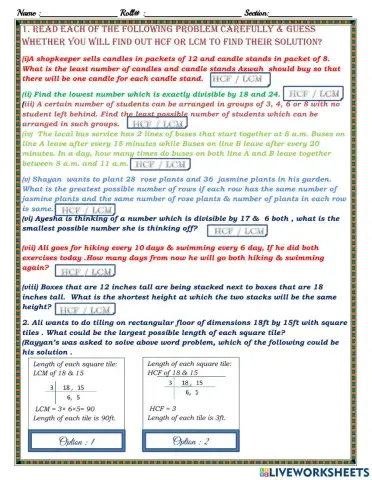 Word problem HCF & LCM
