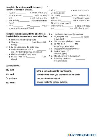 Present tenses, modals, compar vs superlativ