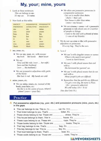 Basic Grammar - 57 Possesive adjectives and possesive pronouns
