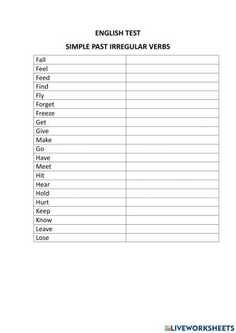 Past Simple Irregular Verbs JUNE 19TH