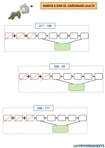 Restas con llevadas nivel ix