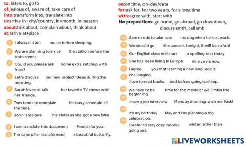 With,about, for, of, in, on, to