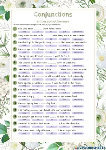 Conjunctions and,but,or,so,because