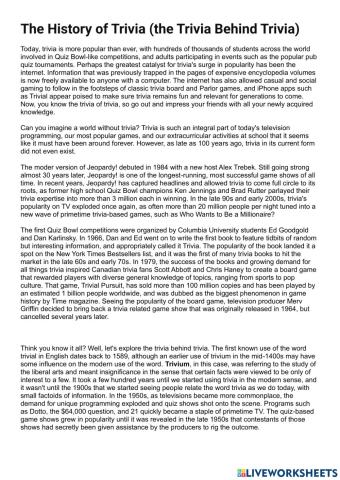 The history of trivia