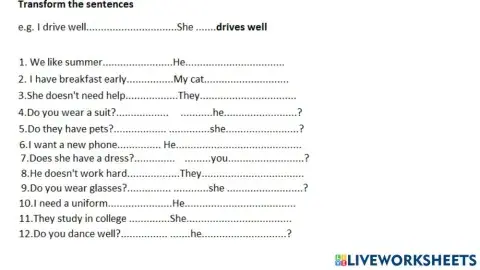 Present simple sentence transformation