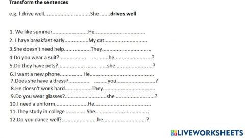 Present simple sentence transformation