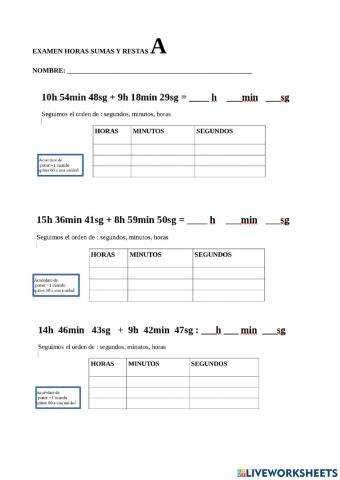 Examen sumirresta horas a