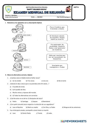 EVALUACIÓN MENSUAL DE RELIGIÓN