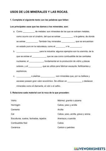 Usos de los minerales y las rocas