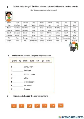 Clothes, actions, numbers