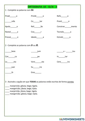 Ortografia: GE, GI, JE, JI