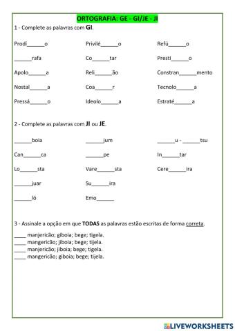 Ortografia: GE, GI, JE, JI
