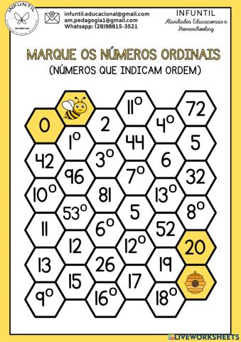 Marque os números ordinais