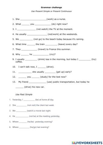 Grammar challenge PS PC and regular verbs